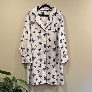 Amanda Blu Cotton Blend Butterfly-Print Long Sleeve Night Dress NWOT